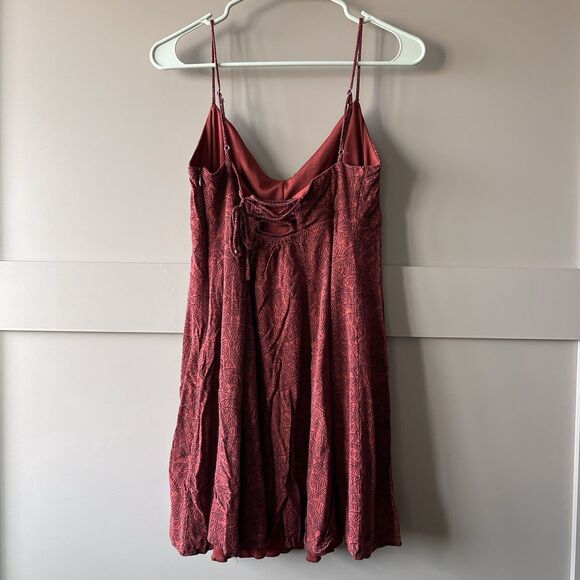 Blush BJ Tropical Palm Leaves Mini Dress Womens Sz. Large Spaghetti Strap V-Neck - Picture 2 of 10